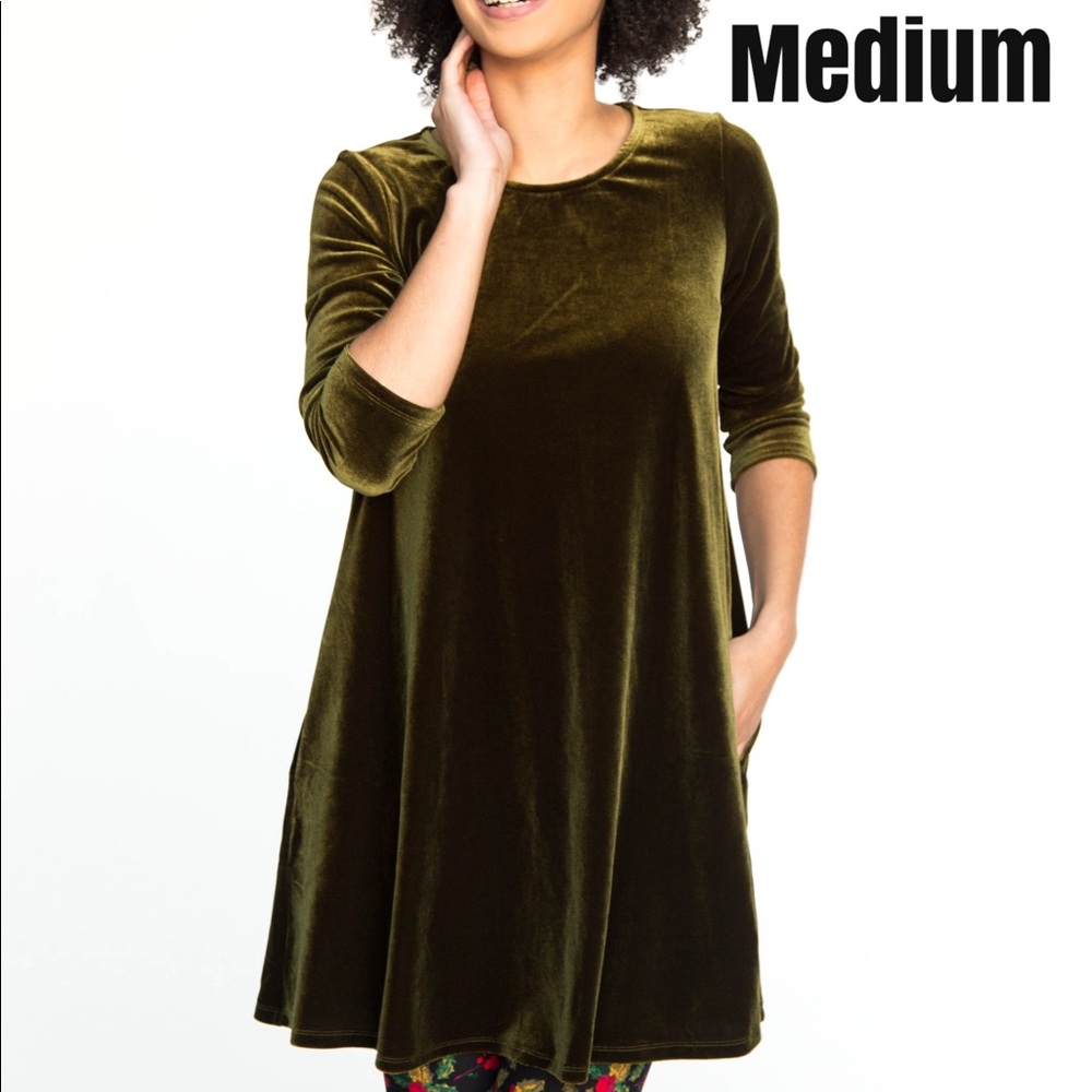Deep Olive Green Velvet Swing Tunic
